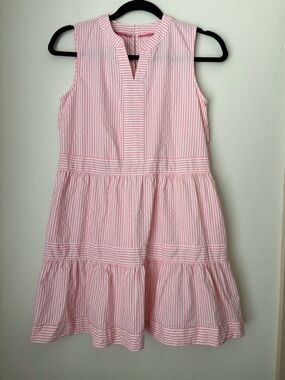 Vineyard Vines Performance Harbor Tiered Dress Girls Large Striped Seersucker